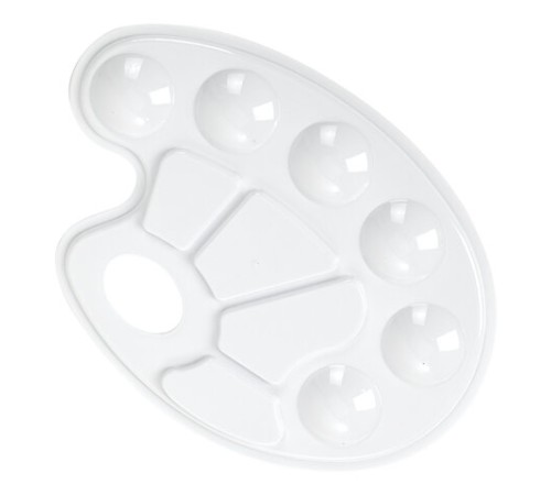 Палитра для рисования ЮНЛАНДИЯ белая, овальная, 6 ячеек для красок и 4 для смешивания, европодвес, 227806