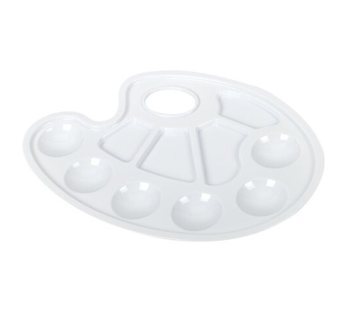 Палитра для рисования ЮНЛАНДИЯ белая, овальная, 6 ячеек для красок и 4 для смешивания, европодвес, 227806