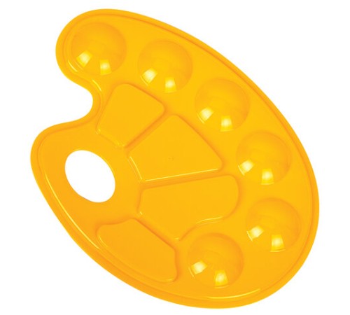 Палитра для рисования ЮНЛАНДИЯ желтая, овальная, 6 ячеек для красок и 4 для смешивания, европодвес, 227807