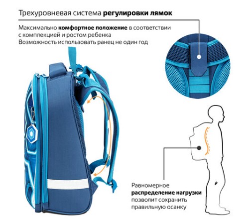 Ранец BRAUBERG PREMIUM, 2 отделения, с брелком, Techno, 38х29х16 см, 227812