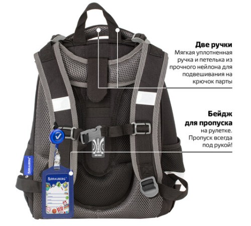 Ранец BRAUBERG PREMIUM, 2 отделения, с брелком, UFO, 38х29х16 см, 227815