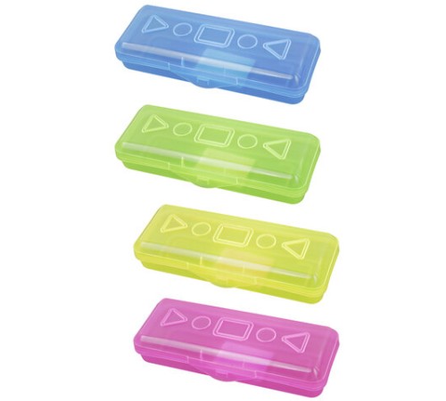 Пенал пластиковый ПИФАГОР тонированный, ассорти 4 цвета, 20х7х4 см, 228113