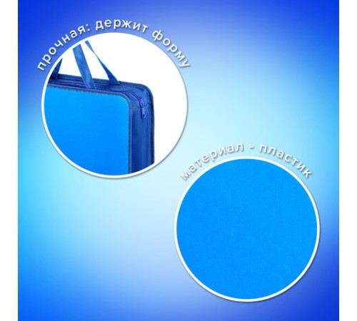 Папка на молнии с ручками ПИФАГОР, А4, 1 отделение, пластик, 75 мм, синяя, 228233