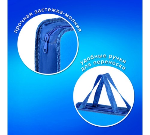 Папка на молнии с ручками ПИФАГОР, А4, 1 отделение, пластик, 75 мм, синяя, 228233
