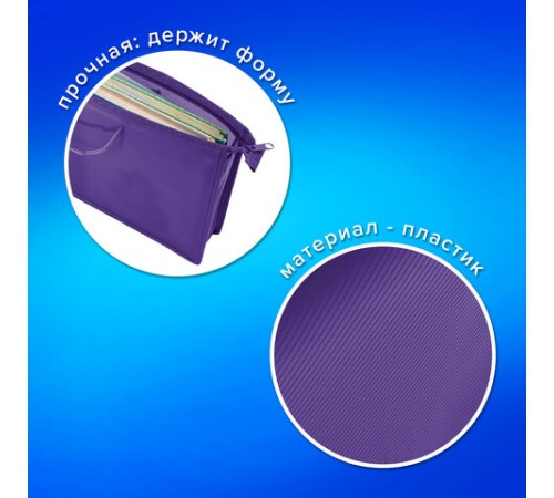 Папка на молнии с ручками ПИФАГОР, А4, 1 отделение, пластик, 55 мм, фиолетовая, 228237