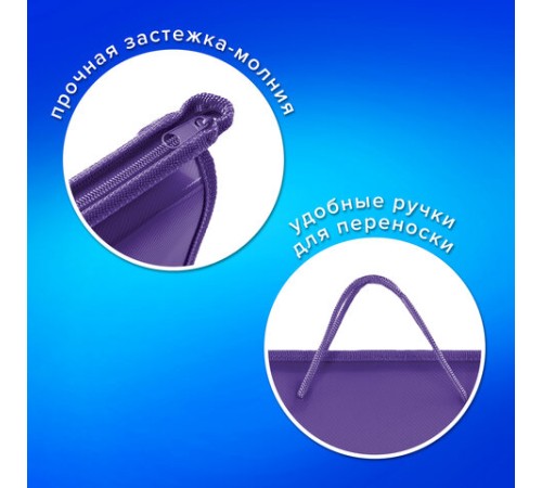 Папка на молнии с ручками ПИФАГОР, А4, 1 отделение, пластик, 55 мм, фиолетовая, 228237