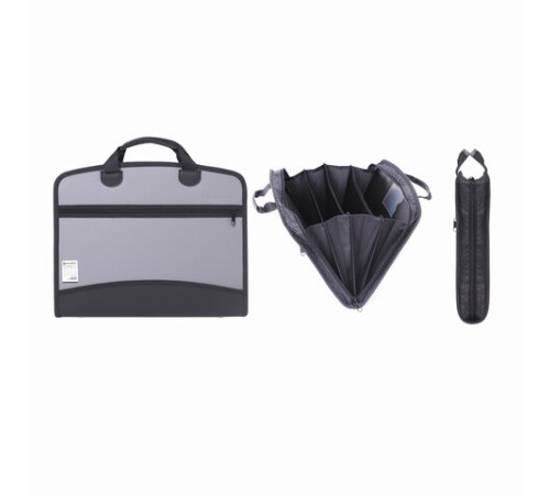 Папка-портфель пластиковая BRAUBERG А4+ (375х305х60 мм), 4 отделения, 2 кармана, серая, 228685