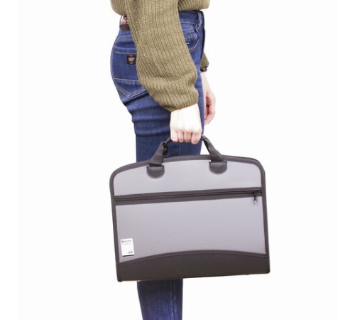 Папка-портфель пластиковая BRAUBERG А4+ (375х305х60 мм), 4 отделения, 2 кармана, серая, 228685