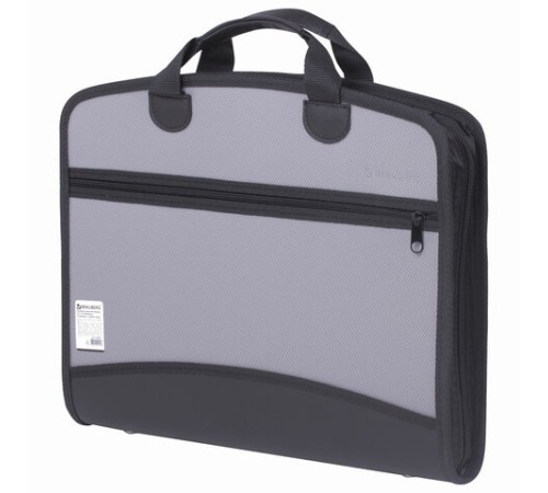 Папка-портфель пластиковая BRAUBERG А4+ (375х305х60 мм), 4 отделения, 2 кармана, серая, 228685