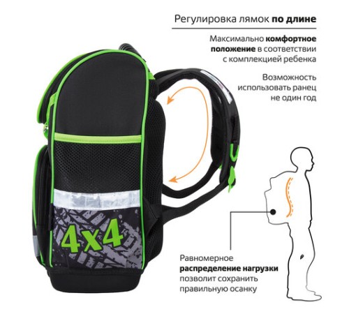 Ранец ЮНЛАНДИЯ WISE, 1 отделение, 3 кармана, устойчивое дно, 