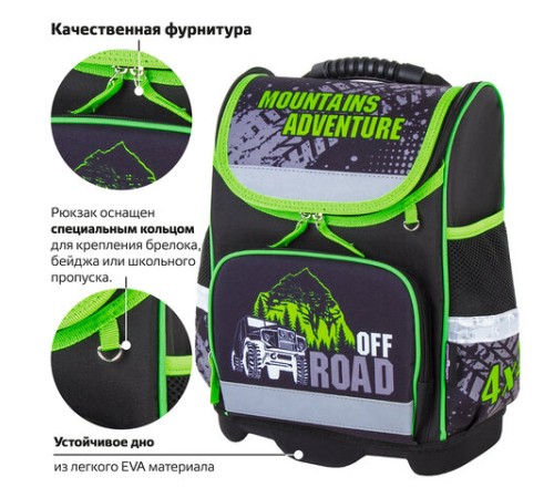 Ранец ЮНЛАНДИЯ WISE, 1 отделение, 3 кармана, устойчивое дно, 