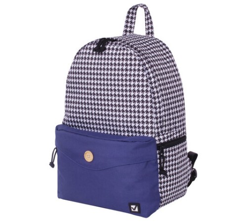 Рюкзак BRAUBERG SYDNEY универсальный, карман с пуговицей, бело-синий, узор клетка, 38х27х12 см, 228840