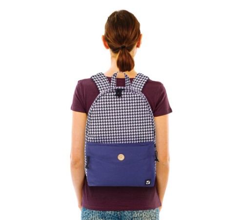 Рюкзак BRAUBERG SYDNEY универсальный, карман с пуговицей, бело-синий, узор клетка, 38х27х12 см, 228840