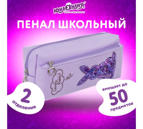 Пенал мягкий ЮНЛАНДИЯ, 2 отделения, полиэстер, 