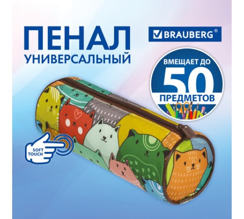 Пенал-тубус BRAUBERG, с эффектом Soft Touch, мягкий, 