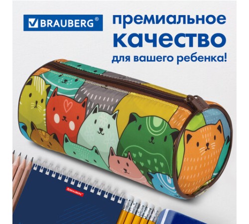 Пенал-тубус BRAUBERG, с эффектом Soft Touch, мягкий, 