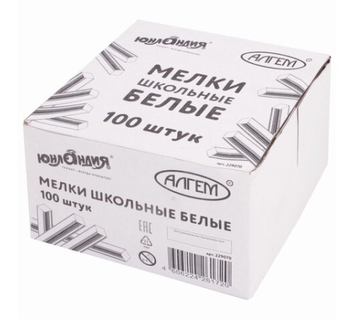 Мел белый квадратный 100 штук, ЮНЛАНДИЯ (Алгем), картонная упаковка, 229070