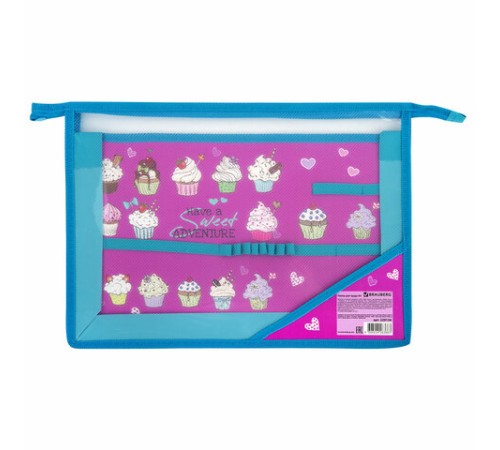 Папка для труда BRAUBERG А4, 2 отделения, пластик, молния сверху, органайзер, 