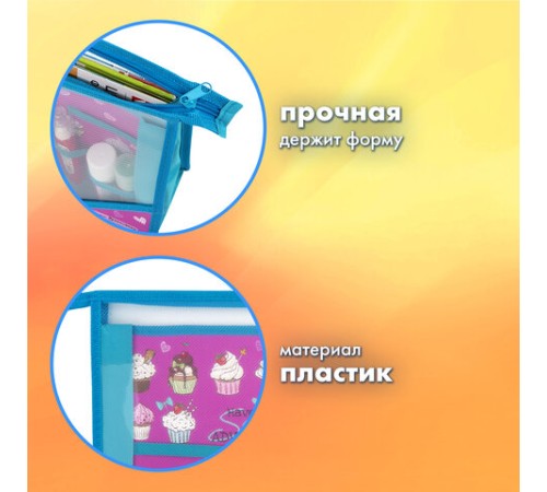 Папка для труда BRAUBERG А4, 2 отделения, пластик, молния сверху, органайзер, 