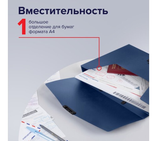Портфель пластиковый STAFF А4 (320х225х36 мм), без отделений, синий, 229240