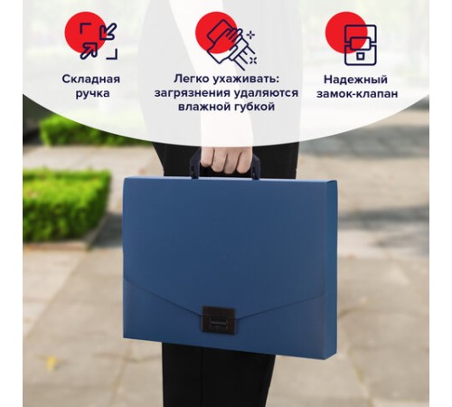 Портфель пластиковый STAFF А4 (320х225х36 мм), без отделений, синий, 229240