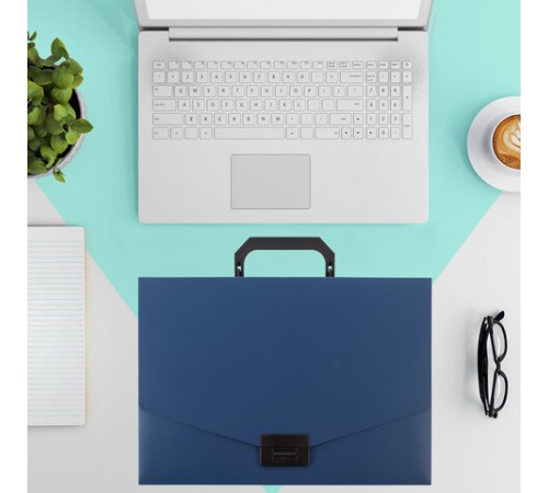 Портфель пластиковый STAFF А4 (320х225х36 мм), без отделений, синий, 229240