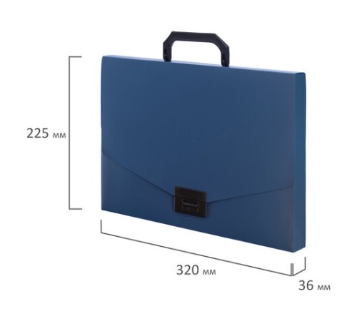 Портфель пластиковый STAFF А4 (320х225х36 мм), без отделений, синий, 229240