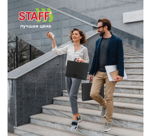 Портфель пластиковый STAFF А4 (320х225х36 мм), без отделений, черный, 229241