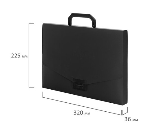 Портфель пластиковый STAFF А4 (320х225х36 мм), без отделений, черный, 229241
