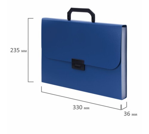 Портфель пластиковый STAFF А4 (330х235х36 мм), 7 отделений, индексные ярлыки, синий, 229242