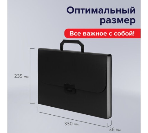 Портфель пластиковый STAFF А4 (330х235х36 мм), 7 отделений, индексные ярлыки, черный, 229243