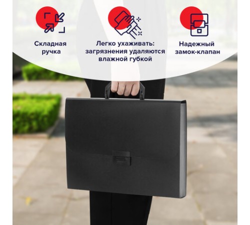Портфель пластиковый STAFF А4 (330х235х36 мм), 7 отделений, индексные ярлыки, черный, 229243