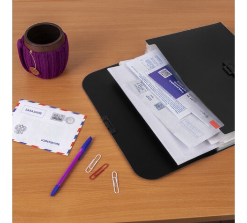 Портфель пластиковый STAFF А4 (330х235х36 мм), 13 отделений, индексные ярлыки, черный, 229245