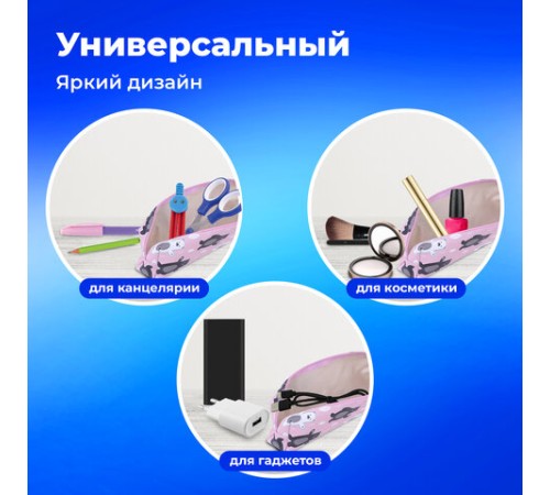 Пенал-косметичка ПИФАГОР, мягкий, 