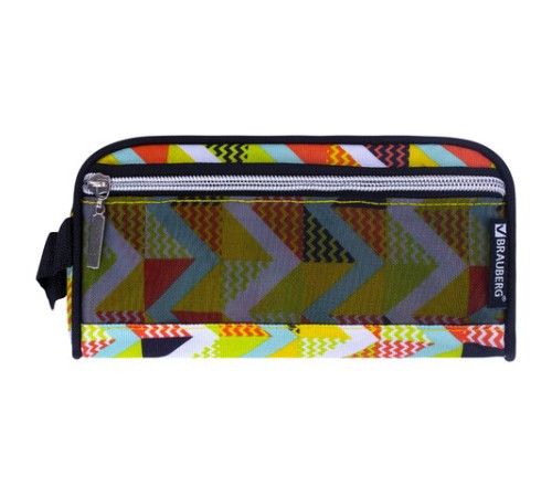 Пенал-косметичка BRAUBERG с ручкой, карман из сетки, полиэстер, 