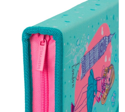 Пенал BRAUBERG, 1 отделение, 1 откидная планка, ткань, 20х14 см, 