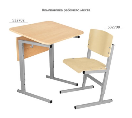 Стол-парта 1-местный, регулируемый угол, СУТ.54-01, 600х500х640-780 мм, рост 4-6, серый каркас, ЛДСП клён