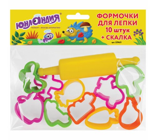 Формочки для лепки 10 штук и скалка ЮНЛАНДИЯ, европодвес, 229621