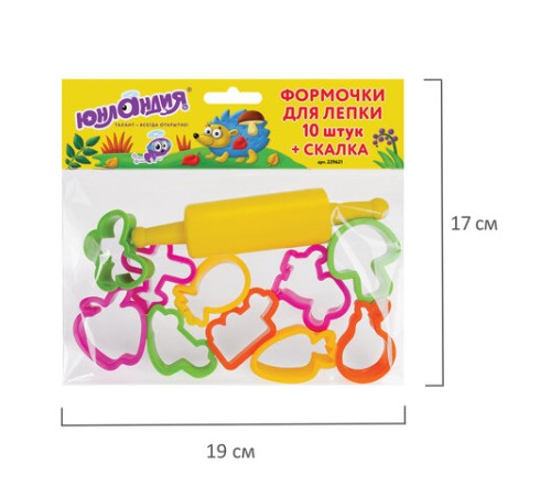 Формочки для лепки 10 штук и скалка ЮНЛАНДИЯ, европодвес, 229621