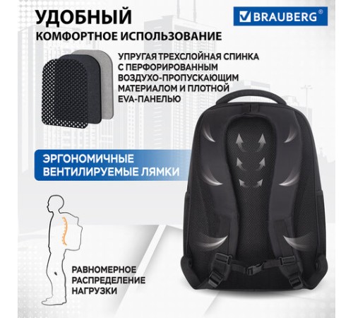 Рюкзак BRAUBERG FUNCTIONAL с отделением для ноутбука, 2 отделения, нагрудный ремешок, 