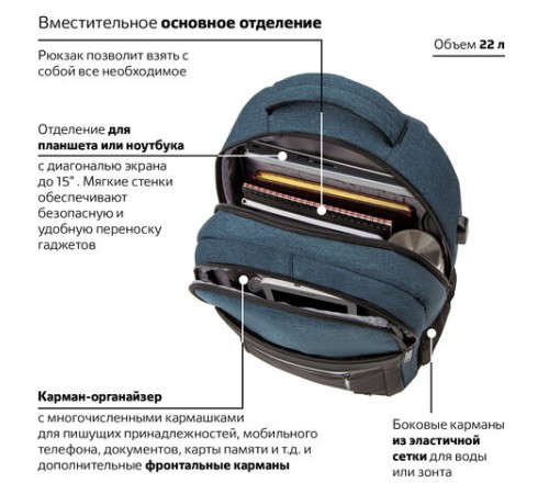 Рюкзак BRAUBERG URBAN универсальный, с отделением для ноутбука, USB-порт, 