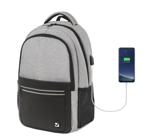 Рюкзак BRAUBERG URBAN универсальный, с отделением для ноутбука, USB-порт, Detroit, серый, 46х30х16 см, 229894
