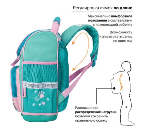 Ранец ЮНЛАНДИЯ WISE, 1 отделение, 3 кармана, устойчивое дно, 