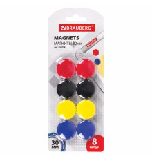 Магниты диаметром 30 мм, КОМПЛЕКТ 8 штук, цвет АССОРТИ, в блистере, BRAUBERG, 230758