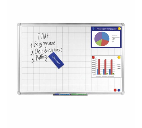 Набор для магнитно-маркерной доски (магнитный стиратель, магниты 30 мм - 6 шт., цвет ассорти), блистер, BRAUBERG, 231158