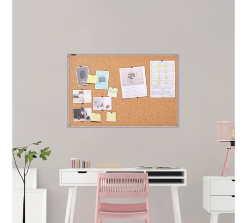 Доска пробковая для объявлений 100х60 см, металлическая рамка, BS, П-60, П*60