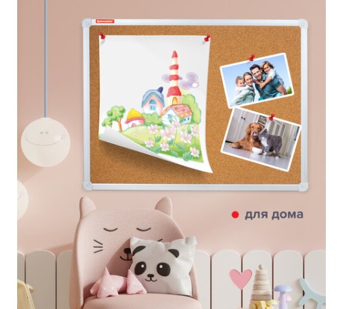 Доска пробковая для объявлений 45х60 см, алюминиевая рамка, ГАРАНТИЯ 10 ЛЕТ, РОССИЯ, BRAUBERG, 231711