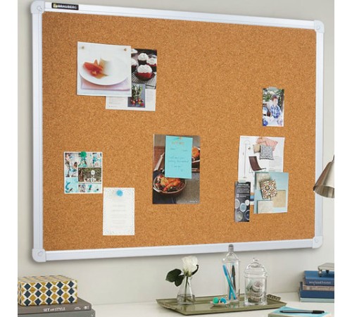 Доска пробковая для объявлений 45х60 см, алюминиевая рамка, ГАРАНТИЯ 10 ЛЕТ, РОССИЯ, BRAUBERG, 231711