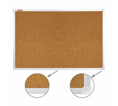 Доска пробковая для объявлений 60х90 см, алюминиевая рамка, ГАРАНТИЯ 10 ЛЕТ, РОССИЯ, BRAUBERG, 231712