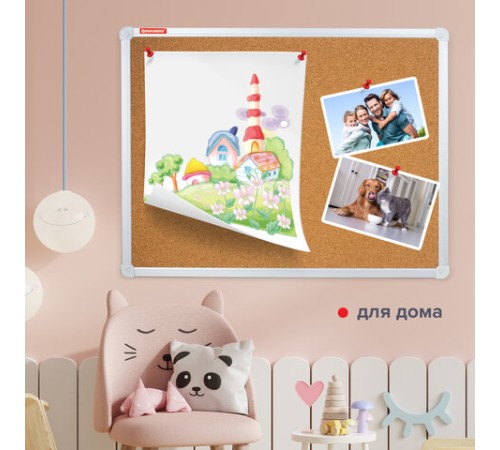 Доска пробковая для объявлений 60х90 см, алюминиевая рамка, ГАРАНТИЯ 10 ЛЕТ, РОССИЯ, BRAUBERG, 231712